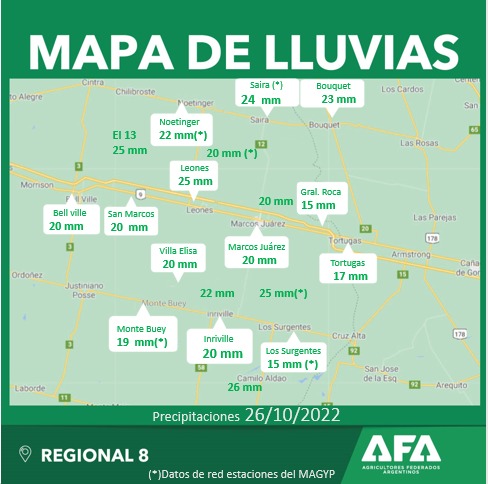 Lluvias generalizadas que cubrieron a Córdoba y gran parte de la región pampeana