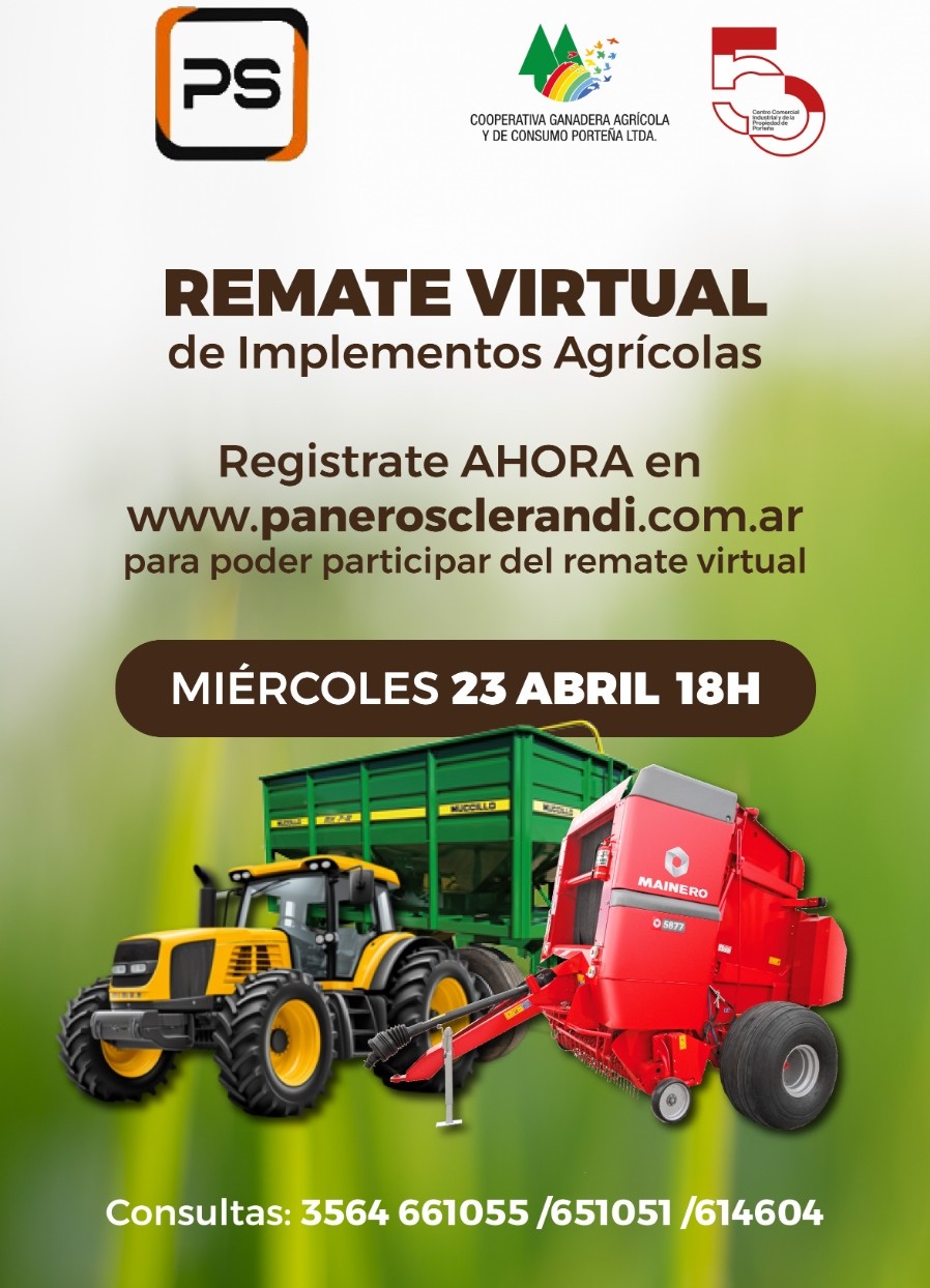 Primer remate virtual de implementos agrícolas usados: una nueva apuesta de la Cooperativa de Porteña