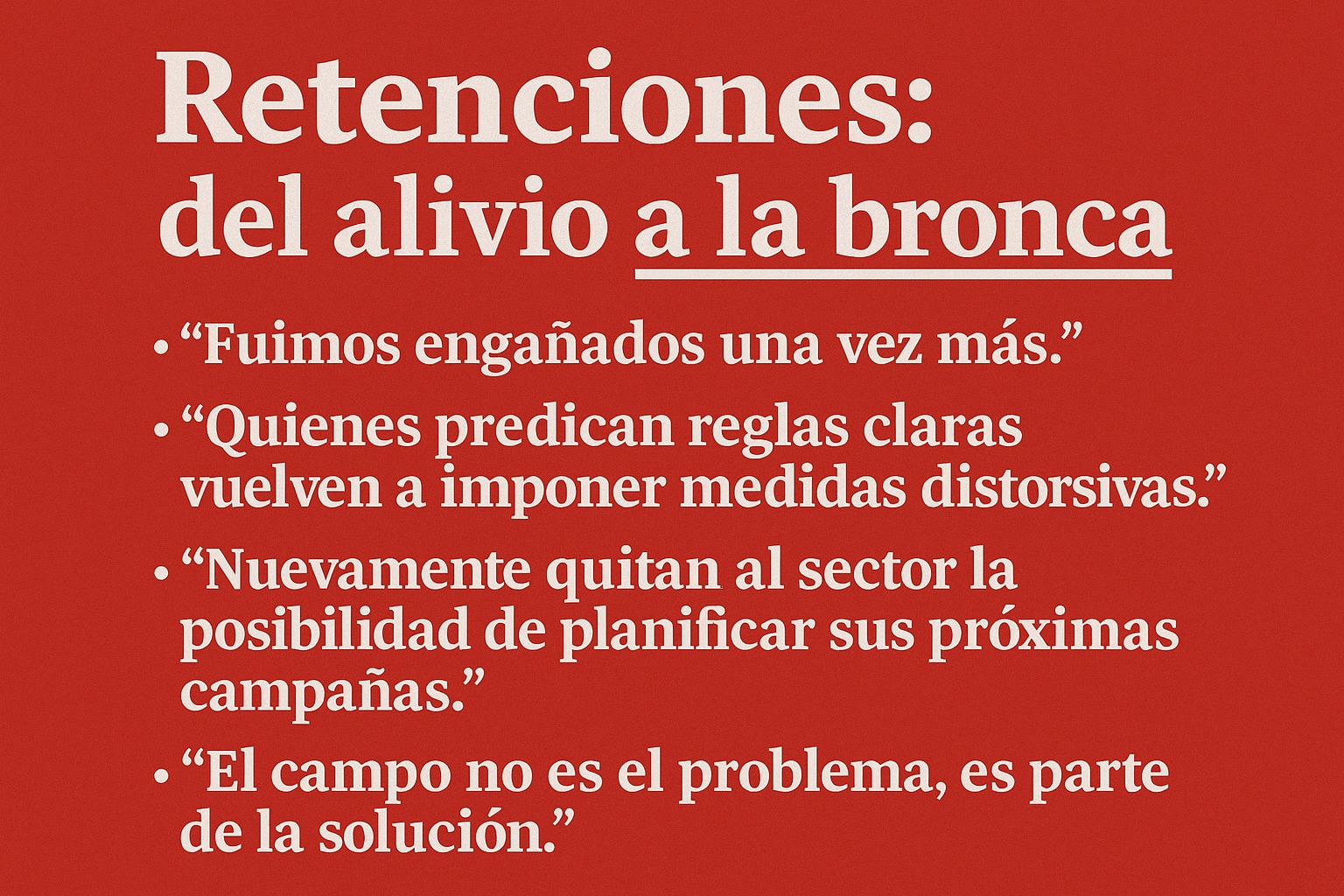 Retenciones: “Nos engañaron otra vez”: el campo estalla por la marcha atrás del Gobierno